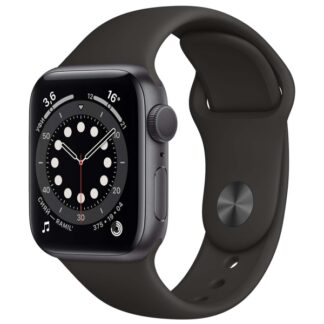 Apple Watch Series 6, 40 мм, корпус из алюминия цвета «серый космос», спортивный ремешок чёрного цвета