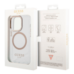 Чехол Guess PC/TPU Metal outline Hard для iPhone 15 Pro, Transparent/Gold (Magsafe)