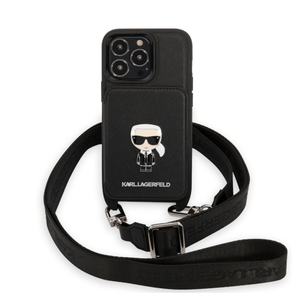 Чехол Karl Lagerfeld  Crossbody cardslot PU Saffiano Ikonik metal Hard для iPhone 13 Pro, Black