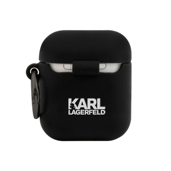 Чехол Karl Lagerfeld для Airpods 1/2 Silicone RSG logo с кольцом, Black