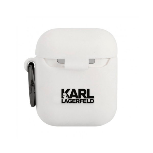 Чехол Karl Lagerfeld для Airpods 1/2 Silicone RSG logo с кольцом, White