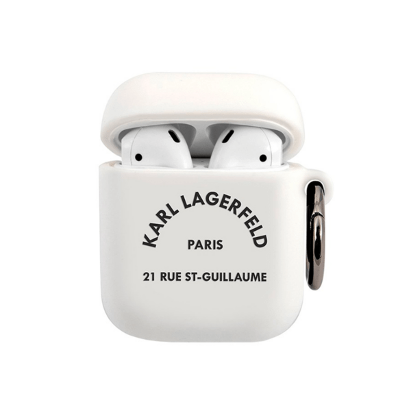 Чехол Karl Lagerfeld для Airpods 1/2 Silicone RSG logo с кольцом, White