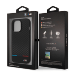 Чехол BMW M-Collection PU Carbon Hard Tricolor line для iPhone 13 Pro, Black (MagSafe)