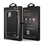 Чехол BMW M-Collection PU Carbon Hard Tricolor line для iPhone 13, Black (MagSafe)