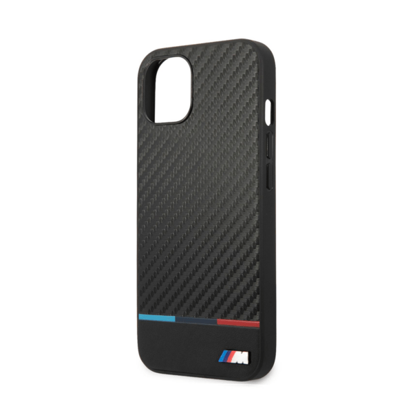 Чехол BMW M-Collection PU Carbon Hard Tricolor line для iPhone 13, Black (MagSafe)
