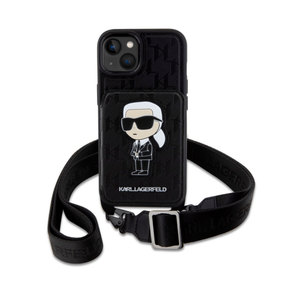 Чехол Karl Lagerfeld Crossbody cardslot PU Saffiano Monogram NFT Karl Ikonik Hard для iPhone 14, Black