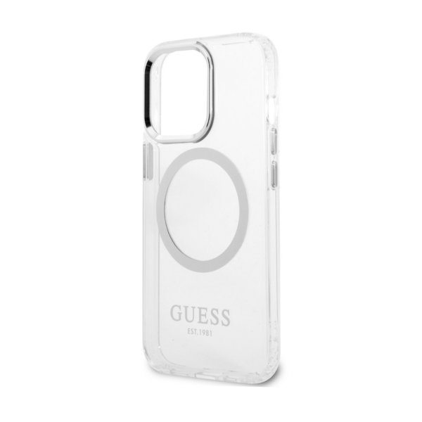 Чехол Guess Metal outline Hard для iPhone 13 Pro Max, прозрачный/серебристый (MagSafe)