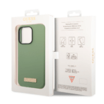 Чехол Guess Liquid Silicone Plate metal logo Hard для iPhone 14 Pro, Green  (Magsafe)