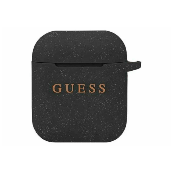 Чехол Guess для Airpods 1/2 Silicone with ring Glitter/Black