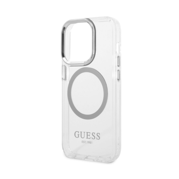 Чехол Guess Metal outline Hard для iPhone 14 Pro, Transparent/Silver (Magsafe)
