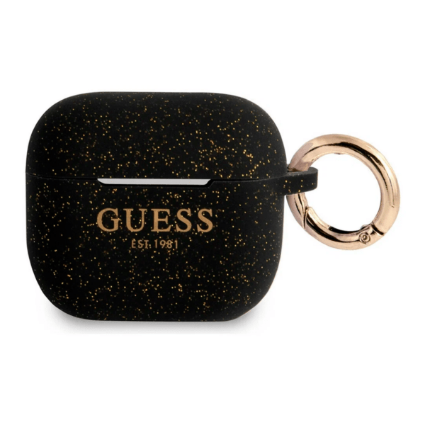 Чехол Guess для Airpods 3 Silicone with ring Glitter/Black