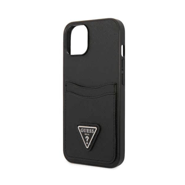 Чехол Guess PU Saffiano Double cardslot Metal triangle logo Hard для iPhone 14, Black