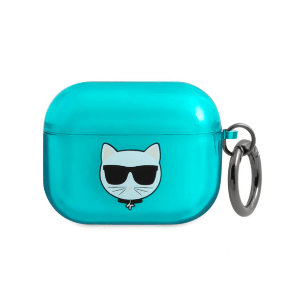 Чехол Karl Lagerfeld для Airpods Pro TPU FLUO with ring Choupette Transparent, Blue