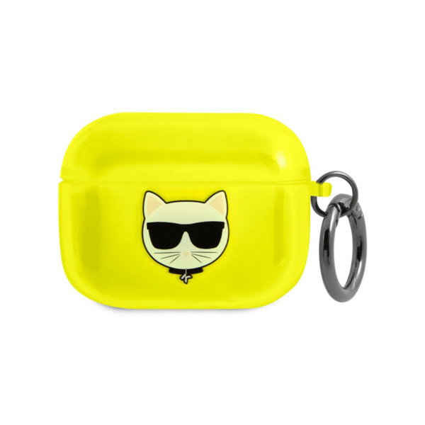 Чехол Karl Lagerfeld для Airpods Pro TPU FLUO with ring Choupette Transparent, Yellow