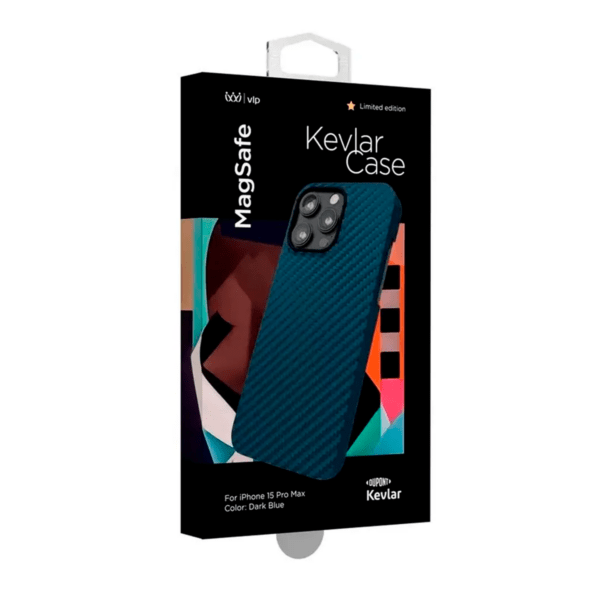 Чехол защитный "vlp" Kevlar Case с MagSafe для iPhone 15 Pro Max, Темно-синий