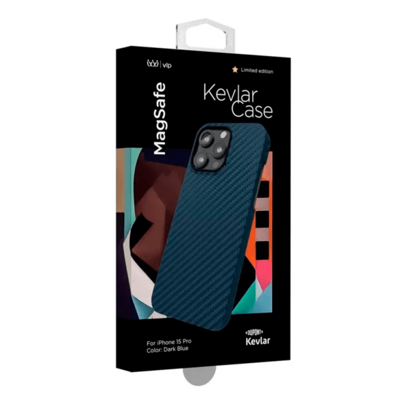 Чехол защитный "vlp" Kevlar Case с MagSafe для iPhone 15 Pro, Темно-синий