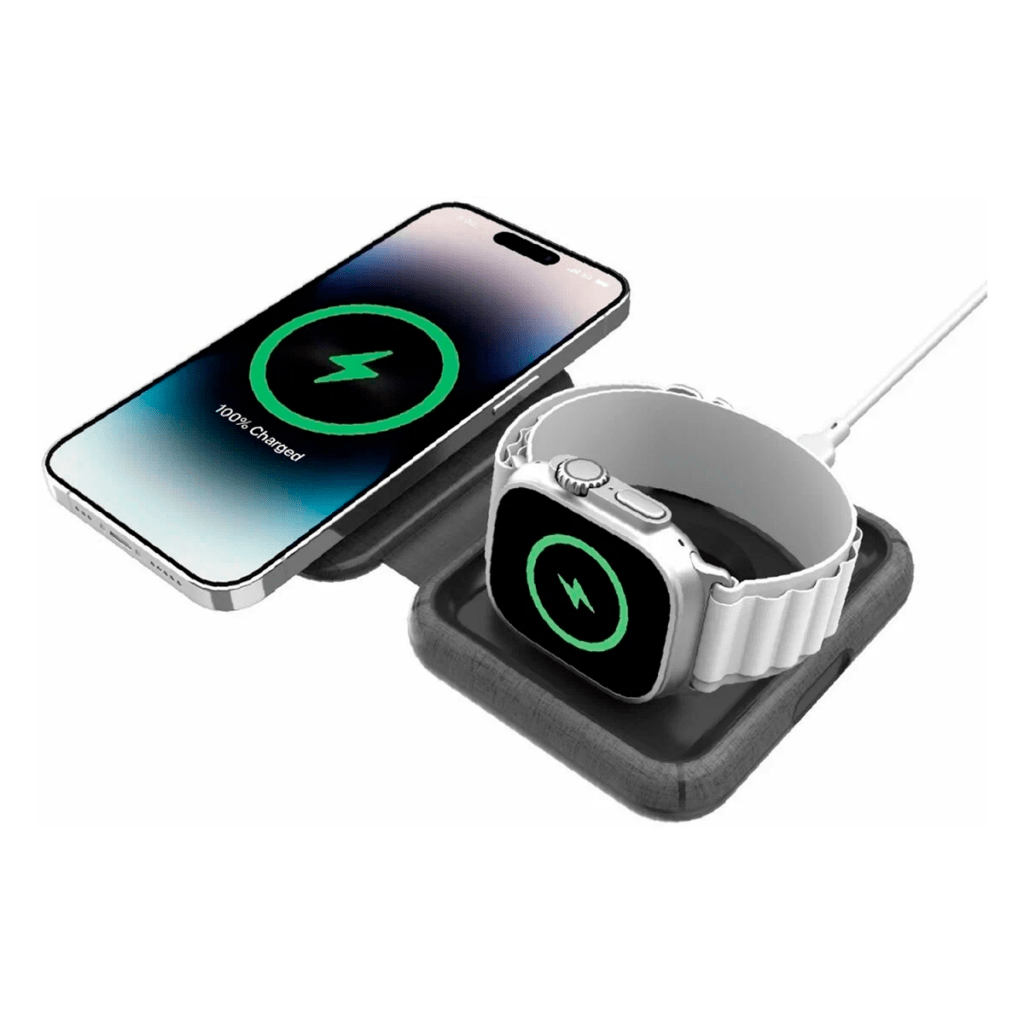 Беспроводное зарядное устройство 2 в 1 Momax Q.Mag Go, складное для MagSafe + Watch, (UD30MFIE), серый