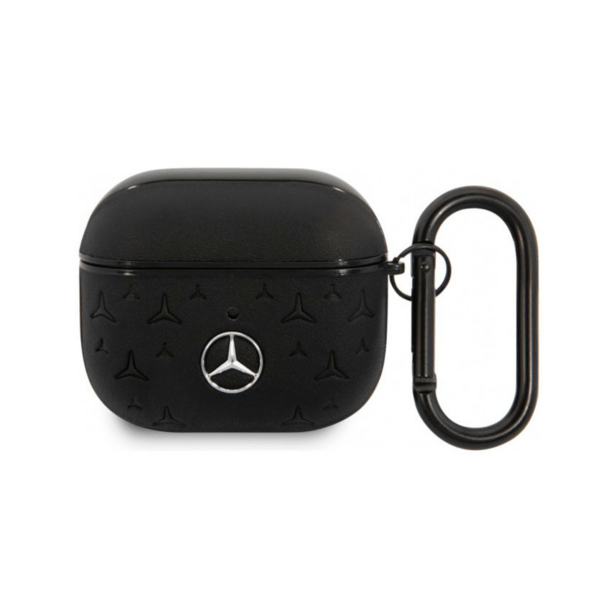 Чехол Mercedes для AirPods 3 Genuine leather Stars Metal logo, Black